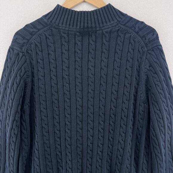 LL BEAN Sweater Womens 3X Plus Cable Knit Mock Neck Full Zip Cotton Blue - Picture 8 of 14